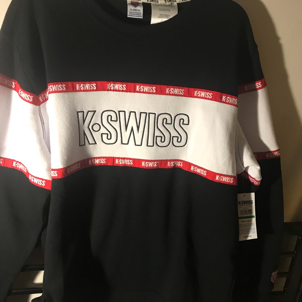 K-Swiss Black Tape Fleece Crew Neck